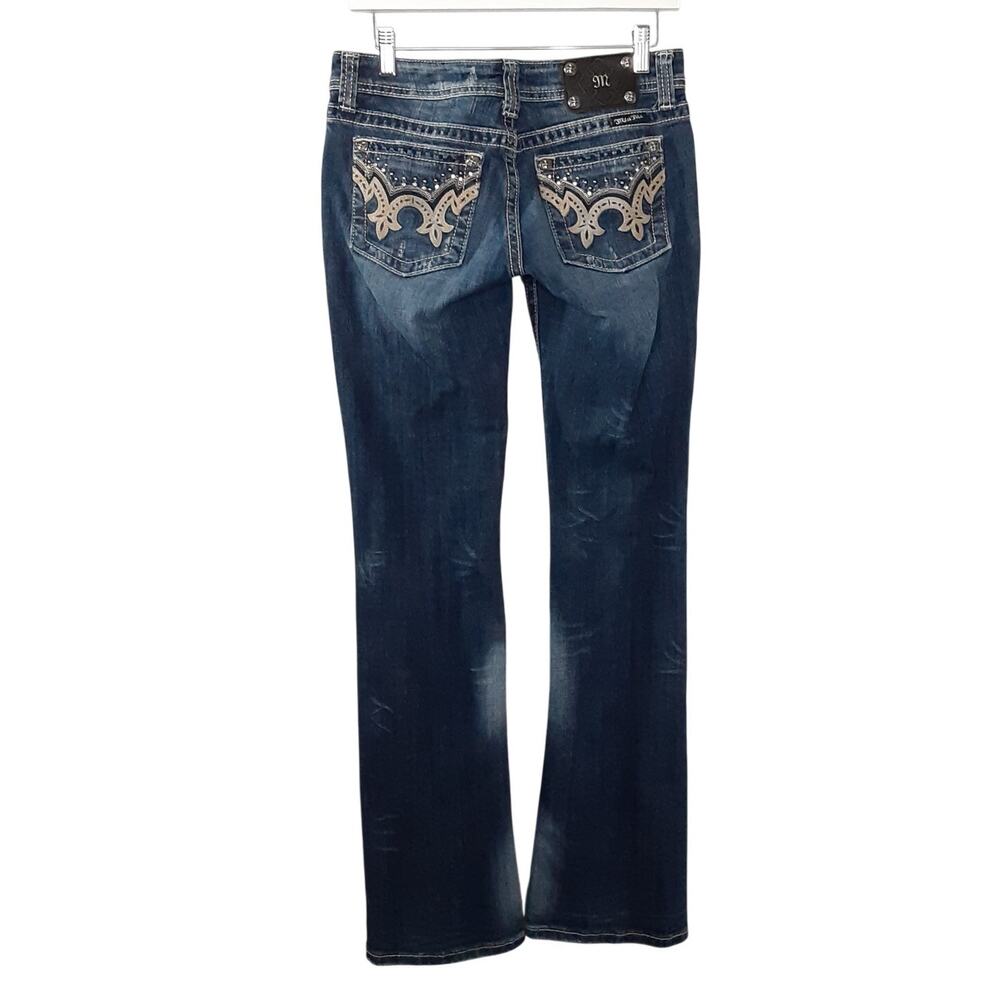 Miss Me Bootcut Jeans Y2K Low Rise 28x34 Bling Pocket Med Wash Flare Jeans 2000s